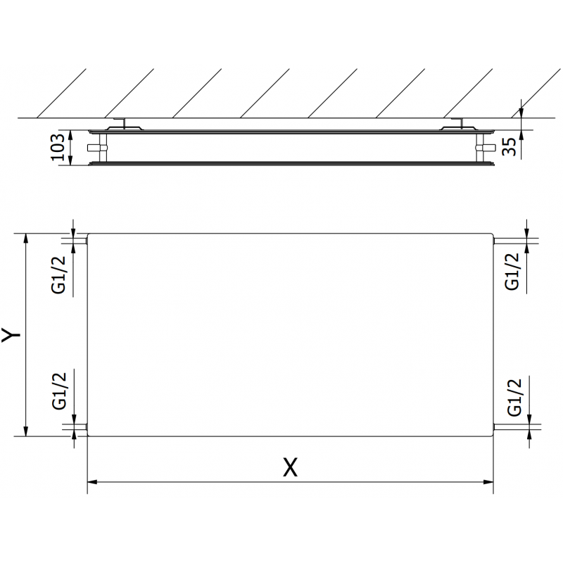 Mexen CHF20 Hygiene Flat radiátor doska 500 x 500 mm, bočné pripojenie, 431 W, antracit - W420HF-050-050-66