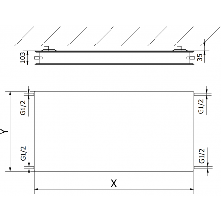 Mexen CHF20 Hygiene Flat radiátor doska 500 x 500 mm, bočné pripojenie, 431 W, antracit - W420HF-050-050-66