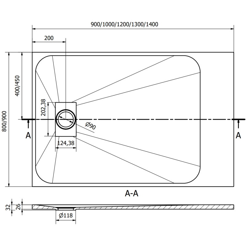 Mexen Hugo obdĺžniková sprchová vanička SMC 140 x 80 cm, biela, krytka inox - 42108014-X