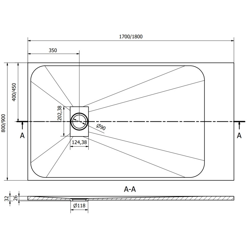 Mexen Hugo obdĺžniková sprchová vanička SMC 170 x 90 cm, biela, krytka inox - 42109017-X