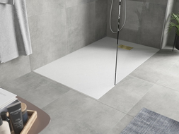 Mexen Hugo obdĺžnikový sprchový kút SMC 150 x 70 cm, biely, skrytý odtok zlatý - 42107015-G