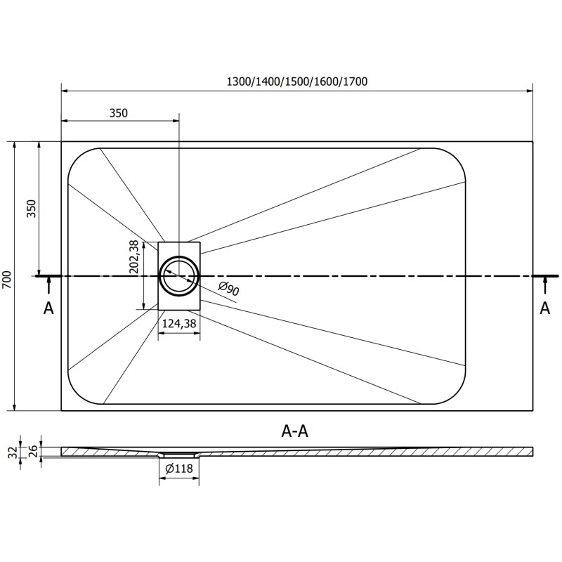 Mexen Hugo obdĺžniková sprchová vanička SMC 160 x 70 cm, biela, zlatá krytka - 42107016-G
