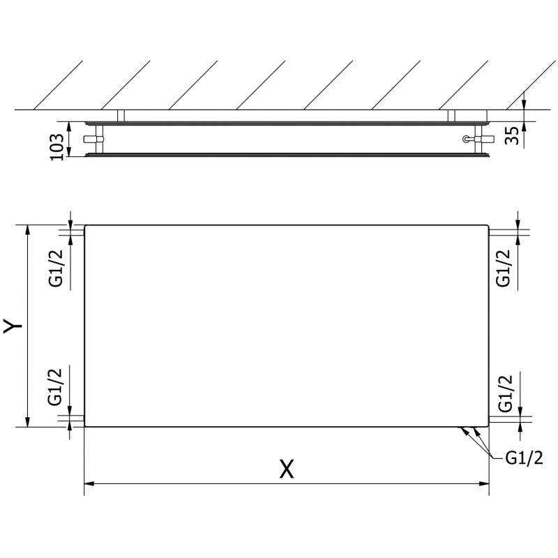 Mexen CVHF20 Hygiene Flat doskový radiátor 500 x 1800 mm, spodné pripojenie, 1553 W, antracit - W620HF-050-180-66