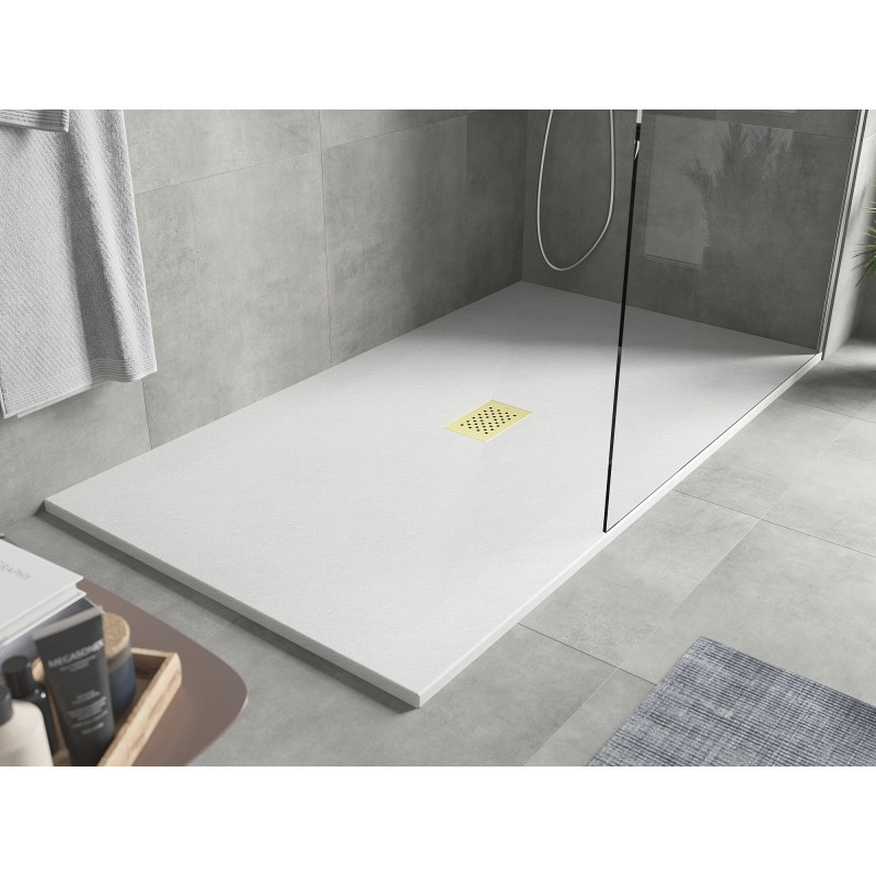 Mexen Hugo obdĺžniková sprchová vanička SMC 150 x 100 cm, biela, zlatá krytka - 42101015-G