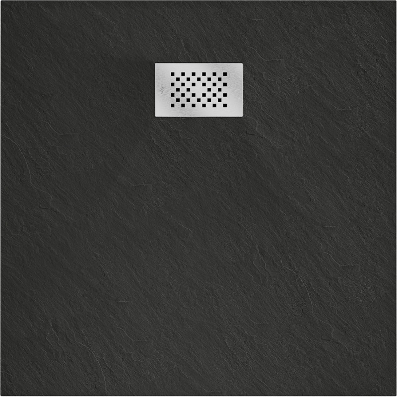 Mexen Hugo štvorcová sprchová vanička SMC 90 x 90 cm, čierna, krytka inox - 42709090-X