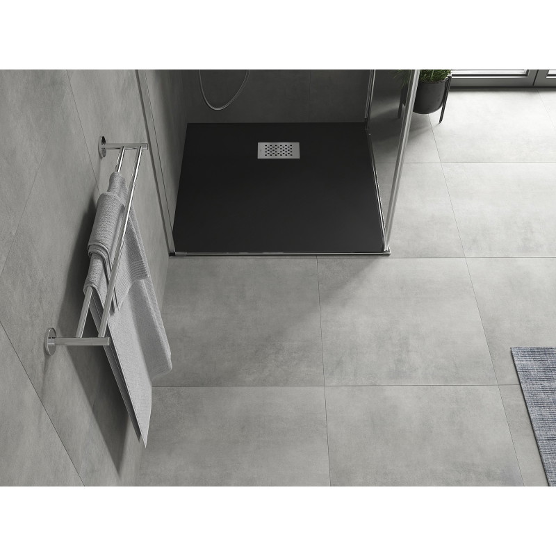 Mexen Hugo štvorcová sprchová vanička SMC 90 x 90 cm, čierna, krytka inox - 42709090-X