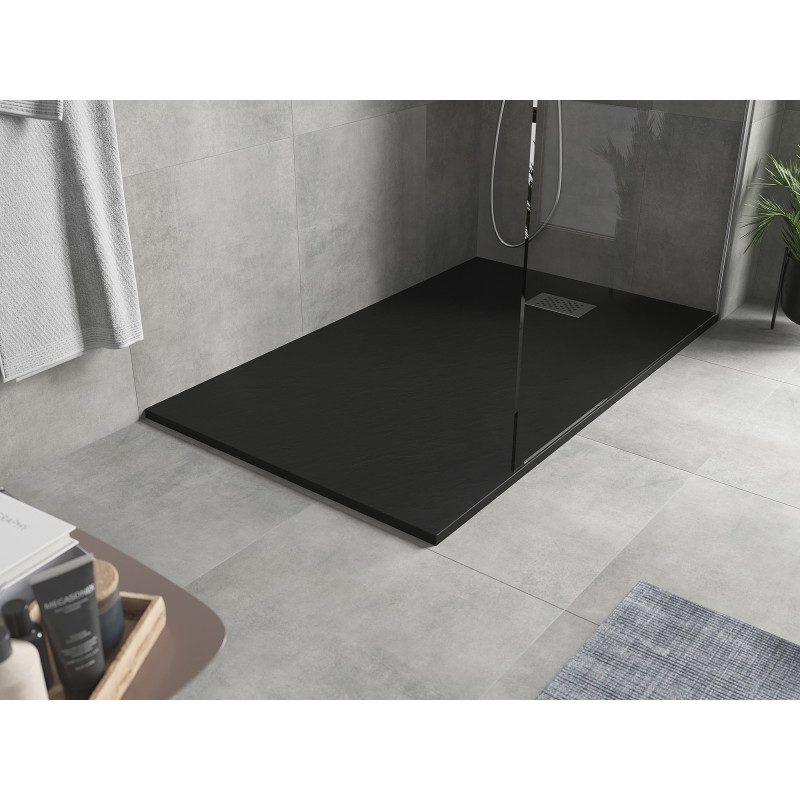 Mexen Hugo obdĺžnikový sprchový kút SMC 160 x 90 cm, čierny, maskovacia mriežka inox - 42709016-X