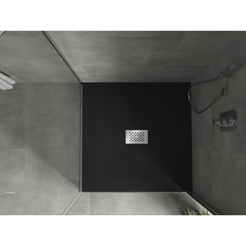 Mexen Hugo štvorcový sprchovací kút SMC 100 x 100 cm, čierny, krytka inox - 42701010-X