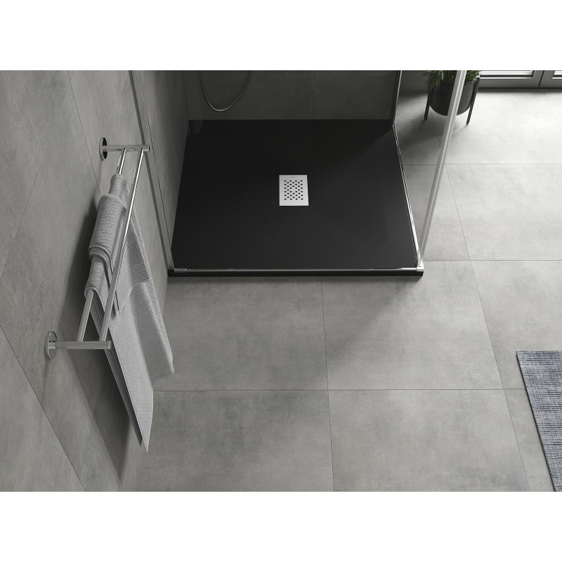 Mexen Hugo štvorcová sprchová vanička SMC 100 x 100 cm, čierna, krytka inox - 42701010-X