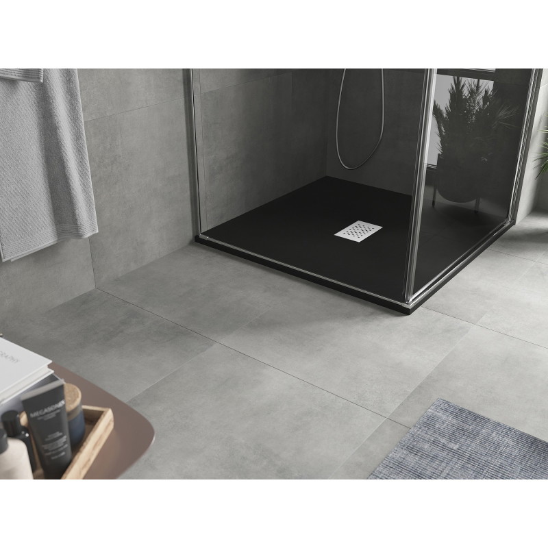 Mexen Hugo štvorcová sprchová vanička SMC 100 x 100 cm, čierna, krytka inox - 42701010-X