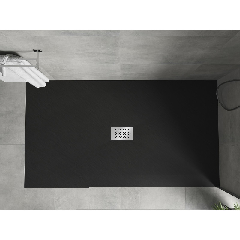 Mexen Hugo obdĺžniková sprchová vanička SMC 180 x 100 cm, čierna, krytka z nehrdzavejúcej ocele - 42701018-X