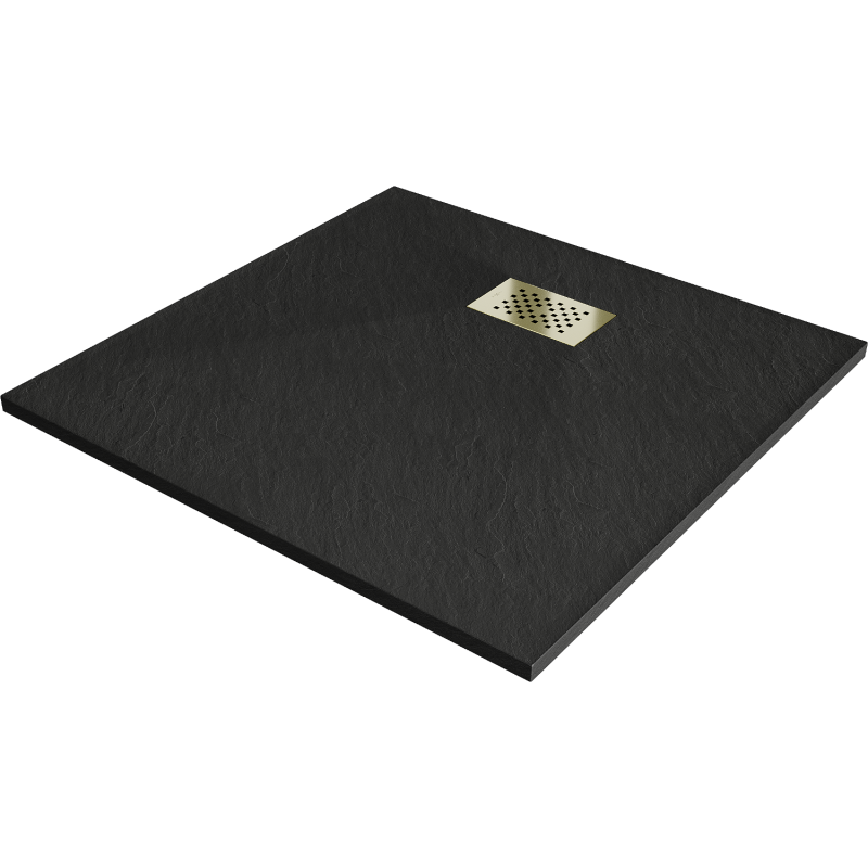 Mexen Hugo štvorcová sprchová vanička SMC 90 x 90 cm, čierna, krytka zlatá - 42709090-G
