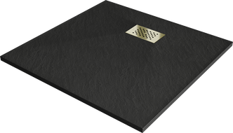 Mexen Hugo štvorcová sprchová vanička SMC 90 x 90 cm, čierna, krytka zlatá - 42709090-G