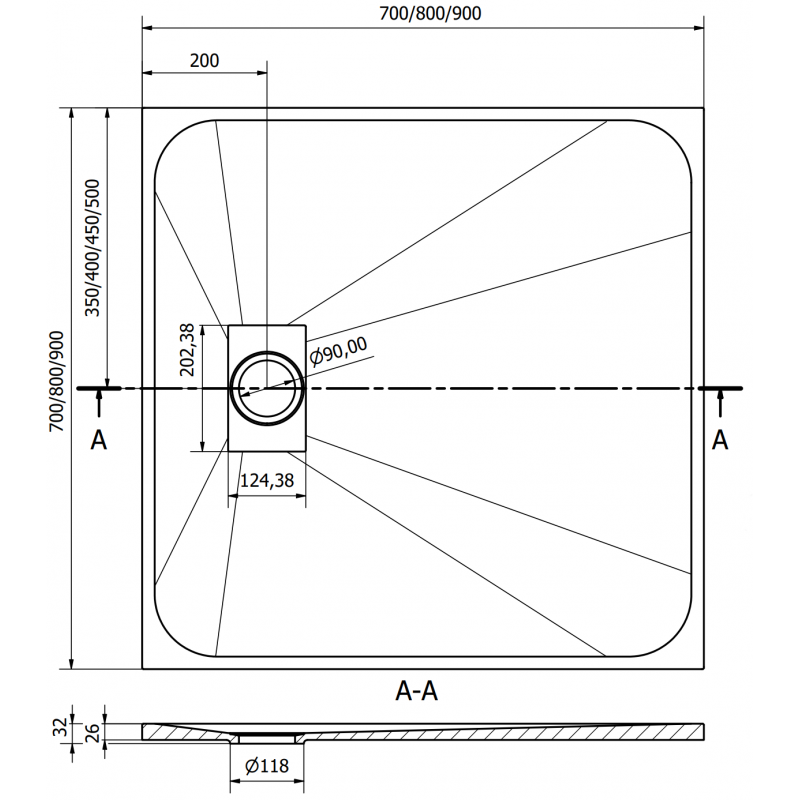 Mexen Hugo sprchová vanička SMC 70 x 70 cm, čierna, zlatý kryt - 42707070-G