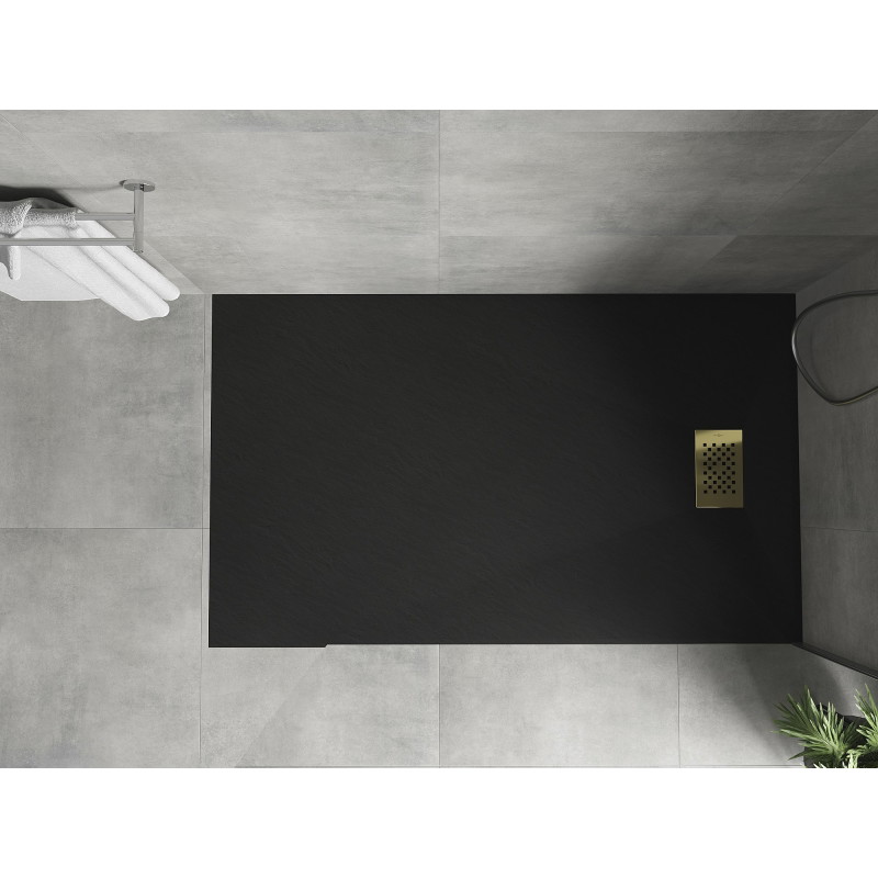 Mexen Hugo rectangular shower tray SMC 150 x 80 cm, black, gold cover - 42708015-G