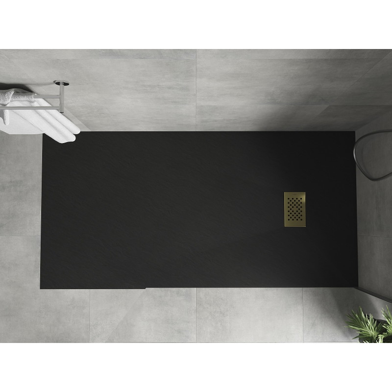Mexen Hugo obdĺžniková sprchová vanička SMC 170 x 80 cm, čierna, zlatá krytka - 42708017-G