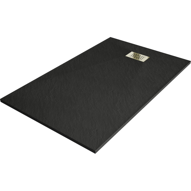 Mexen Hugo rectangular shower tray SMC 150 x 80 cm, black, gold cover - 42708015-G