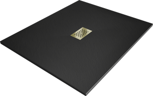 Mexen Hugo obdĺžniková sprchová vanička SMC 140 x 100 cm, čierna, zlatý kryt - 42701014-G