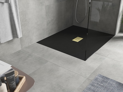 Mexen Hugo obdĺžniková sprchová vanička SMC 140 x 100 cm, čierna, zlatý kryt - 42701014-G