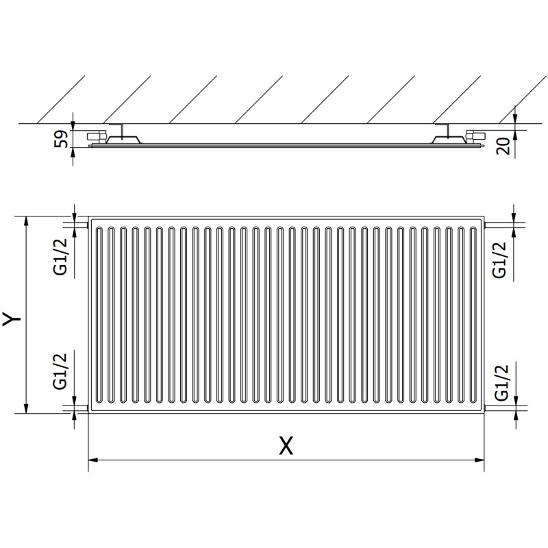 Mexen CH10 Hygiena doskový radiátor 600 x 500 mm, bočné pripojenie, 312 W, čierny - W410H-060-050-70