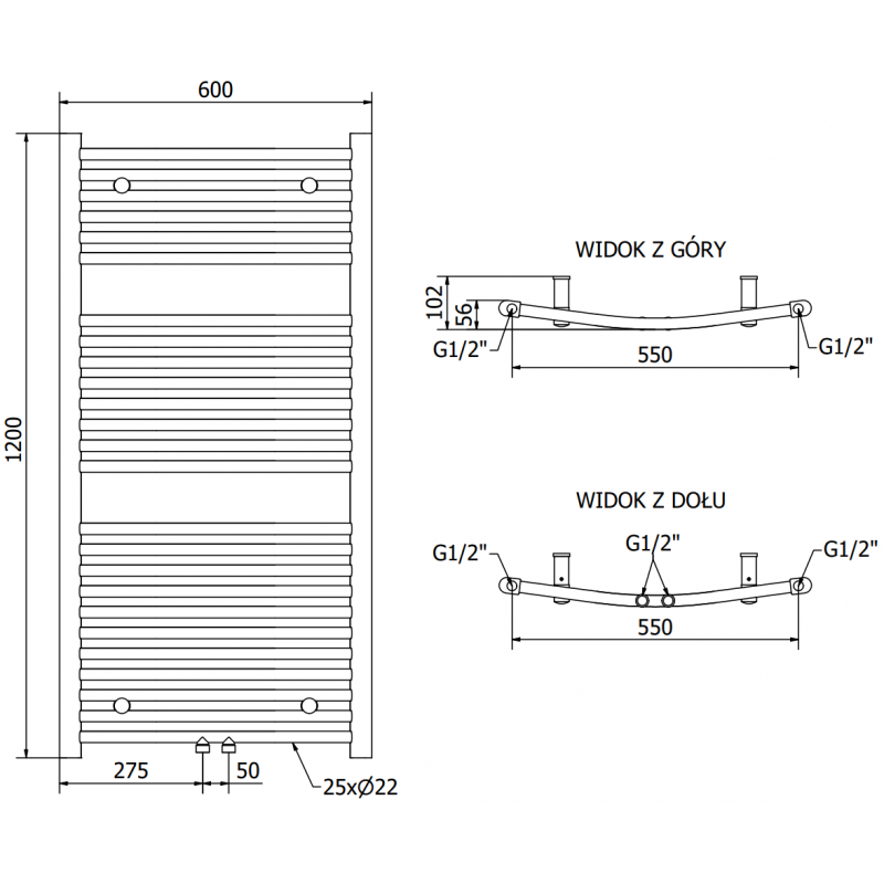 Mexen Ares elektrický radiátor 1200 x 600 mm, 600 W, čierny - W102-1200-600-2600-70