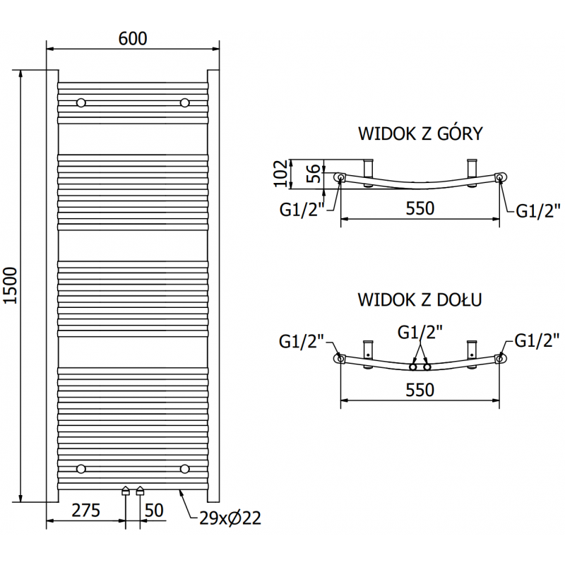Mexen Ares elektrický radiátor 1500 x 600 mm, 600 W, chróm - W102-1500-600-2600-01