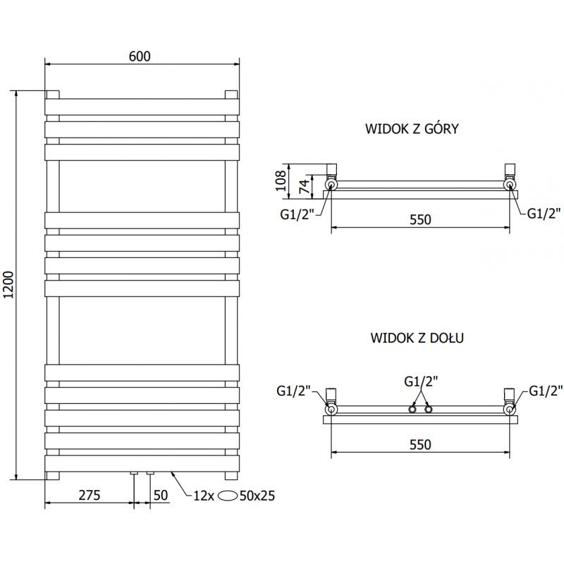 Mexen Jowisz elektrický radiátor 1200 x 600 mm, 600 W, čierny - W107-1200-600-2600-70
