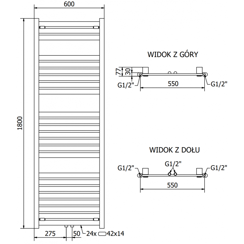 Mexen Uran elektrický radiátor 1800 x 600 mm, 900 W, antracit - W105-1800-600-2900-66