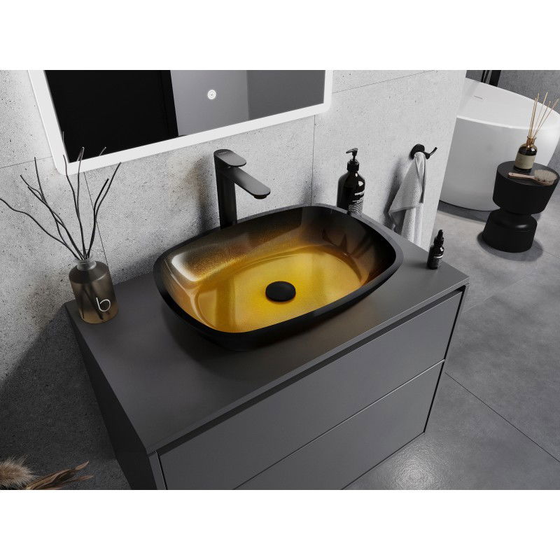 Mexen Araks sklenené umývadlo na doske 54 x 39 cm, tmavé zlaté - 24155451
