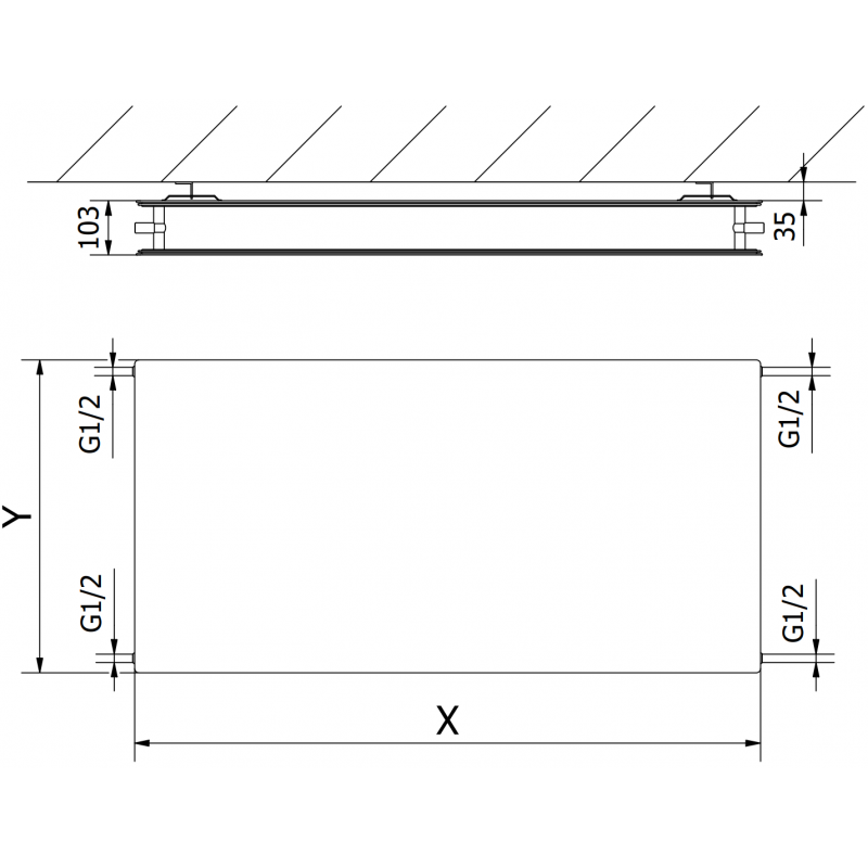Mexen CHF20 Hygiene Flat doskový radiátor 300 x 1600 mm, bočné pripojenie, 909 W, čierny - W420HF-030-160-70