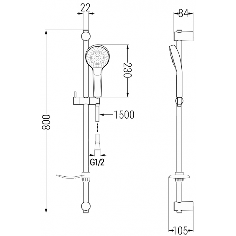 Mexen Milo DF05 sprchová batéria so sprchovou súpravou, chróm - 7134R05-00