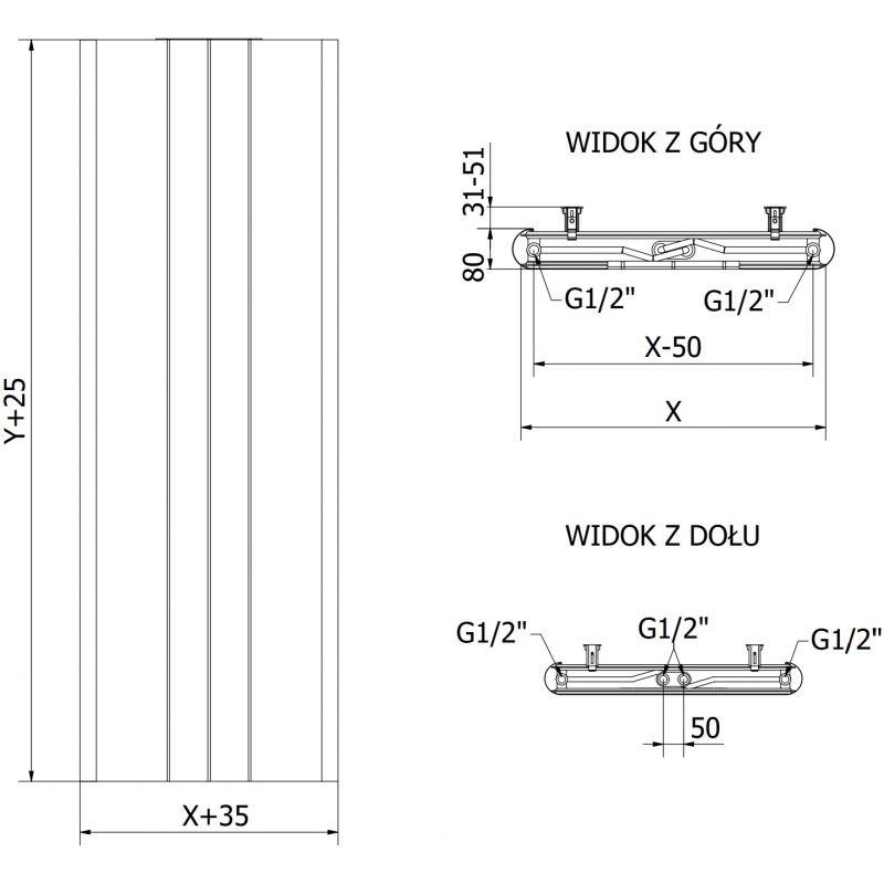 Mexen Line VR20SL doskový radiátor 1600 x 500 mm, spodné stredové pripojenie, 993 W, biely - W6VR20SL-160-050-00