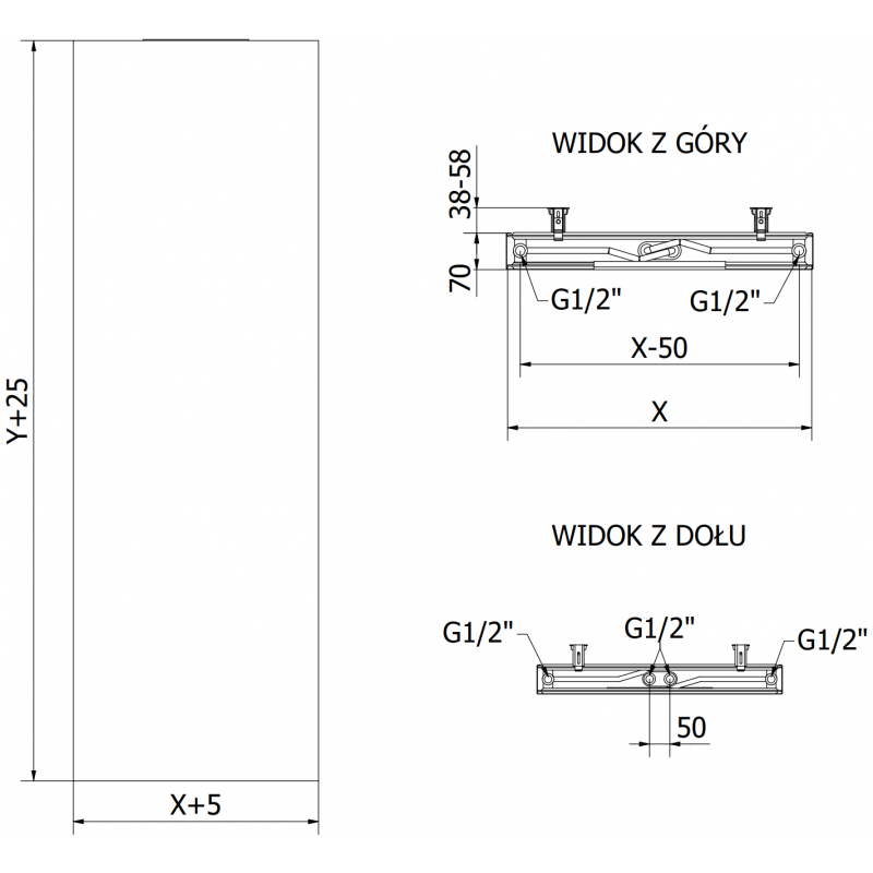 Mexen Flat VS20S doskový radiátor 2000 x 500 mm, dolné stredové pripojenie, 1181 W, antracit - W6VS20S-200-050-66
