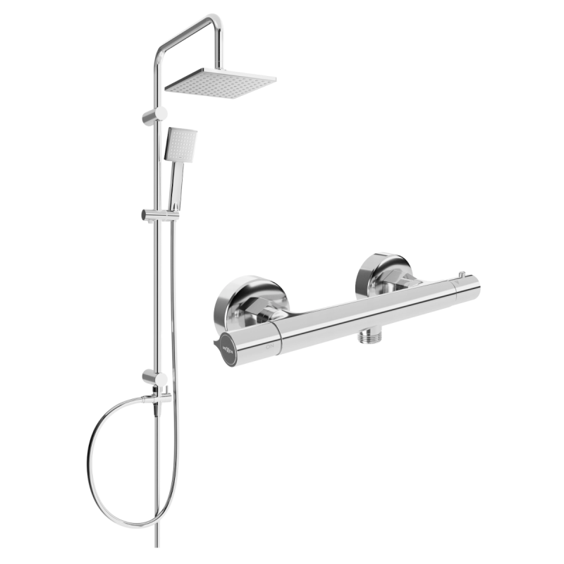Mexen Tord nástenná sprchová súprava s dažďovou sprchou a termostatickou sprchovou batériou Slim, chróm - 77105200-00
