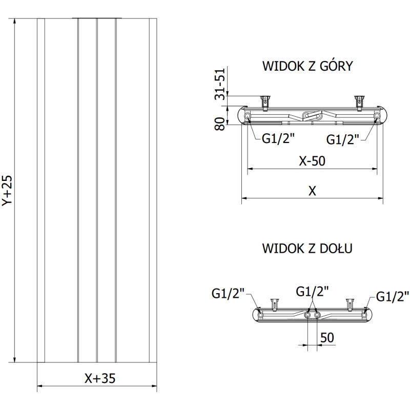 Mexen VR20SL Line doskový radiátor 1800 x 300 mm, dolné stredné pripojenie, 654 W, antracit - W6-180-030-66