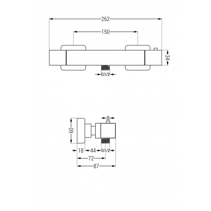 Mexen Erik nástenná sprchová súprava s dažďovou sprchou a termostatickou sprchovou batériou Cube, chróm - 77200205-00