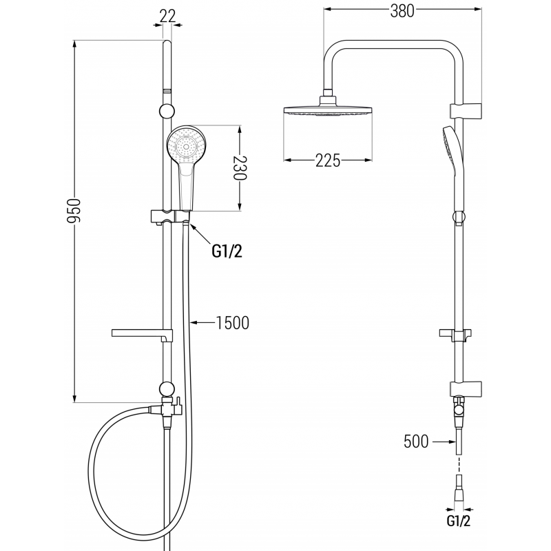 Mexen Erik nástenná sprchová súprava s dažďovou sprchou a termostatickou sprchovou batériou Cube, chróm - 77200205-00