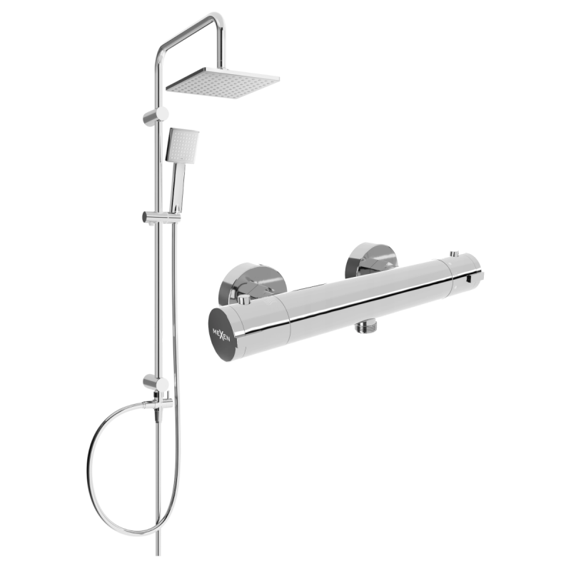 Mexen Tord povrchová sprchová sada s dažďovou sprchou a termostatickou sprchovou batériou Kai, chróm - 77100200-00