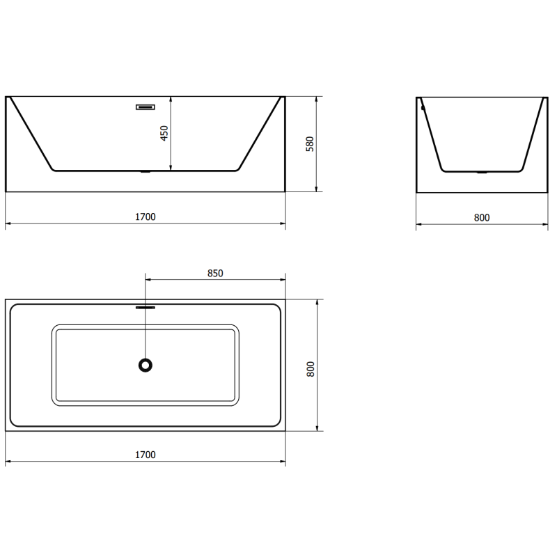 Mexen Nita voľne stojaca vaňa 170 x 80 cm, biela/čierna, prepad gun gray brúsený - 52091708075-66