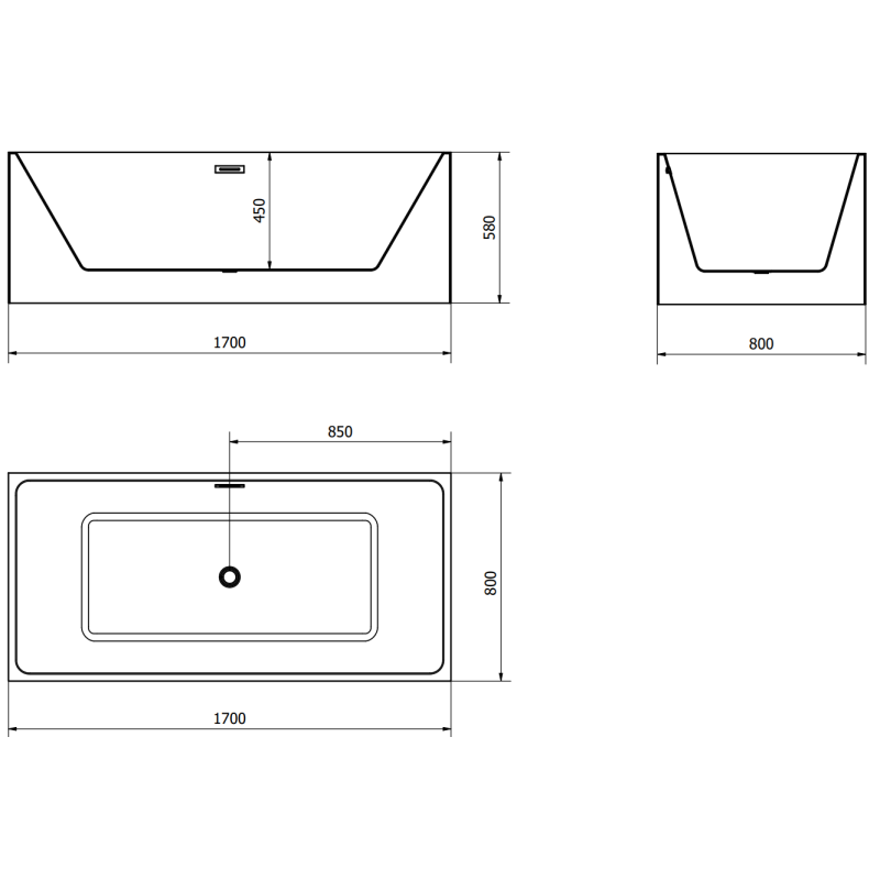 Mexen Nita samostatne stojaca vaňa 170 x 80 cm, biela/čierna, prepad gun metal - 52091708075-95