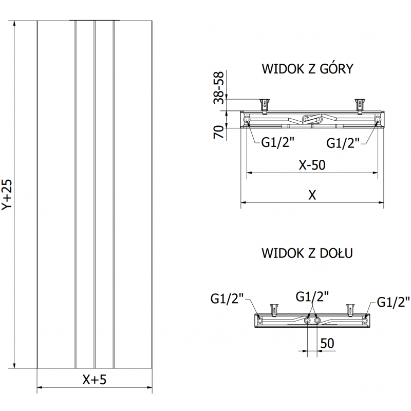 Mexen Line VS20SL radiátor s platňou 1800 x 300 mm, dolné stredové pripojenie, 654 W, antracit - W6VS20SL-180-030-66