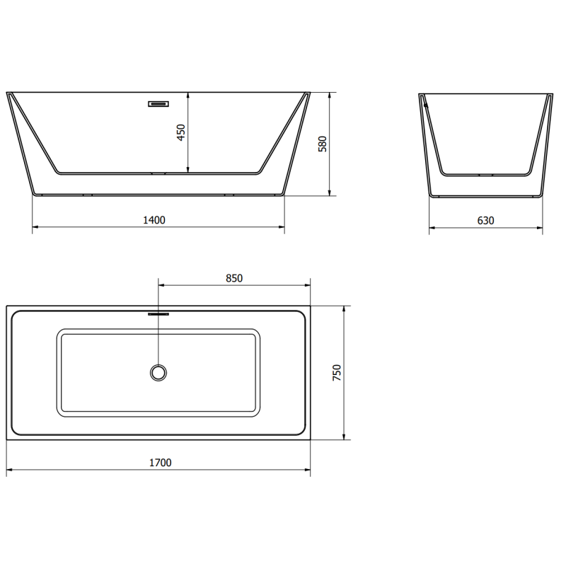 Mexen Lita voľne stojaca vaňa 170 x 75 cm, biela, čierny prepad - 52121707500-70
