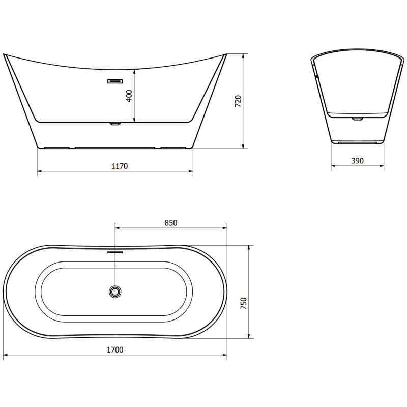 Mexen Celia voľne stojaca vaňa 170 x 75 cm, biela, zlatý prepad - 52331707500-50
