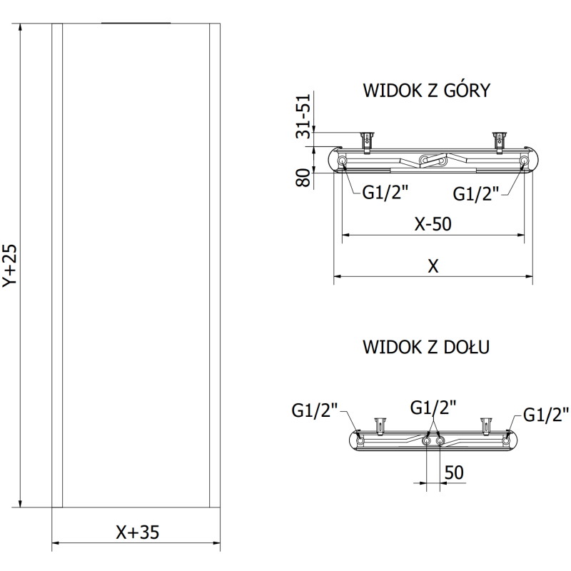 Mexen VR20S Plochý doskový radiátor 1800 x 600 mm, spodné stredové pripojenie, 1308 W, čierny - W6-180-060-70