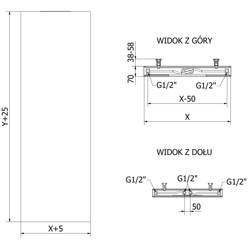 Mexen VS20S Flat doska radiátor 2200 x 500 mm, stredné dolné pripojenie, 1267 W, čierny - W6-220-050-70 - W6VS20S-220-050-70