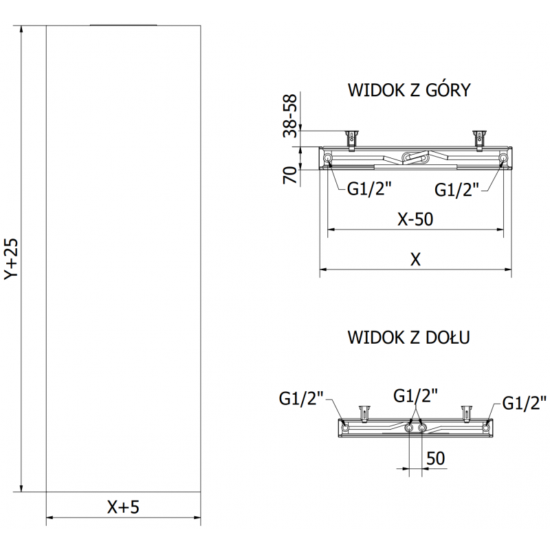 Mexen Flat VS20S panelový radiátor 2000 x 600 mm, spodné stredné pripojenie, 1417 W, čierny - W6VS20S-200-060-70