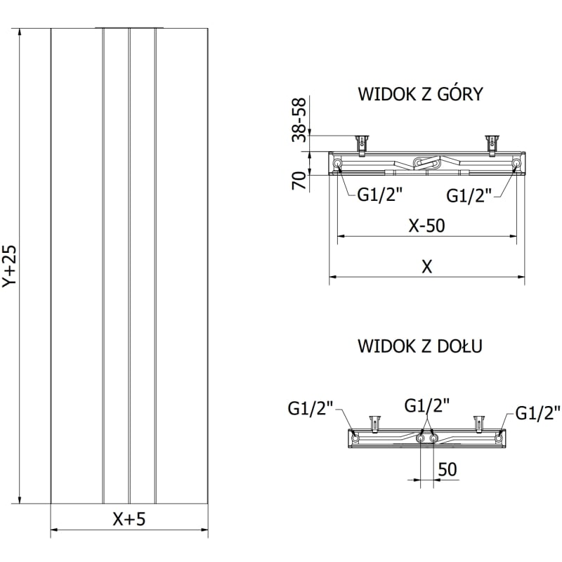 Mexen VS20SL Line radiátor panelový 1800 x 300 mm, spodné stredné pripojenie, 654 W, čierny - W6-180-030-70