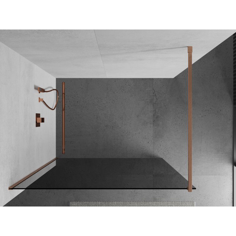 Mexen Kioto Sprchová stena Walk-in 100 x 200 cm, grafit 8 mm, brúsená meď - 800-100-101-65-40