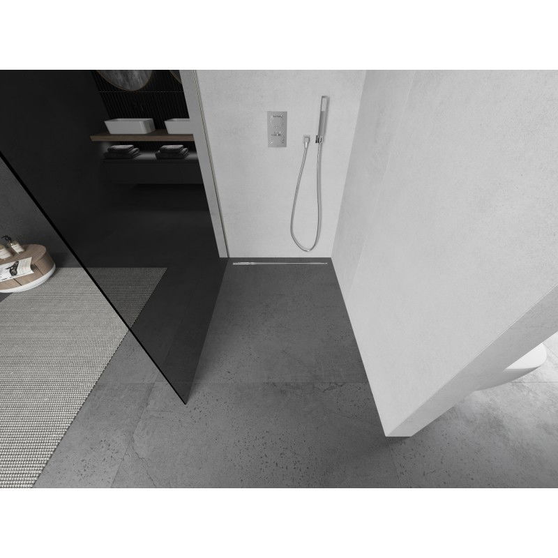 Mexen Kioto sprchová stena Walk-in 90 x 200 cm, grafit 8 mm, brúsený nikel - 800-090-101-97-40