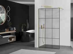 Mexen Kioto sprchová stěna Walk-in 100 x 200 cm, černý vzor 8 mm, zlato kartáčované - 800-100-101-55-77